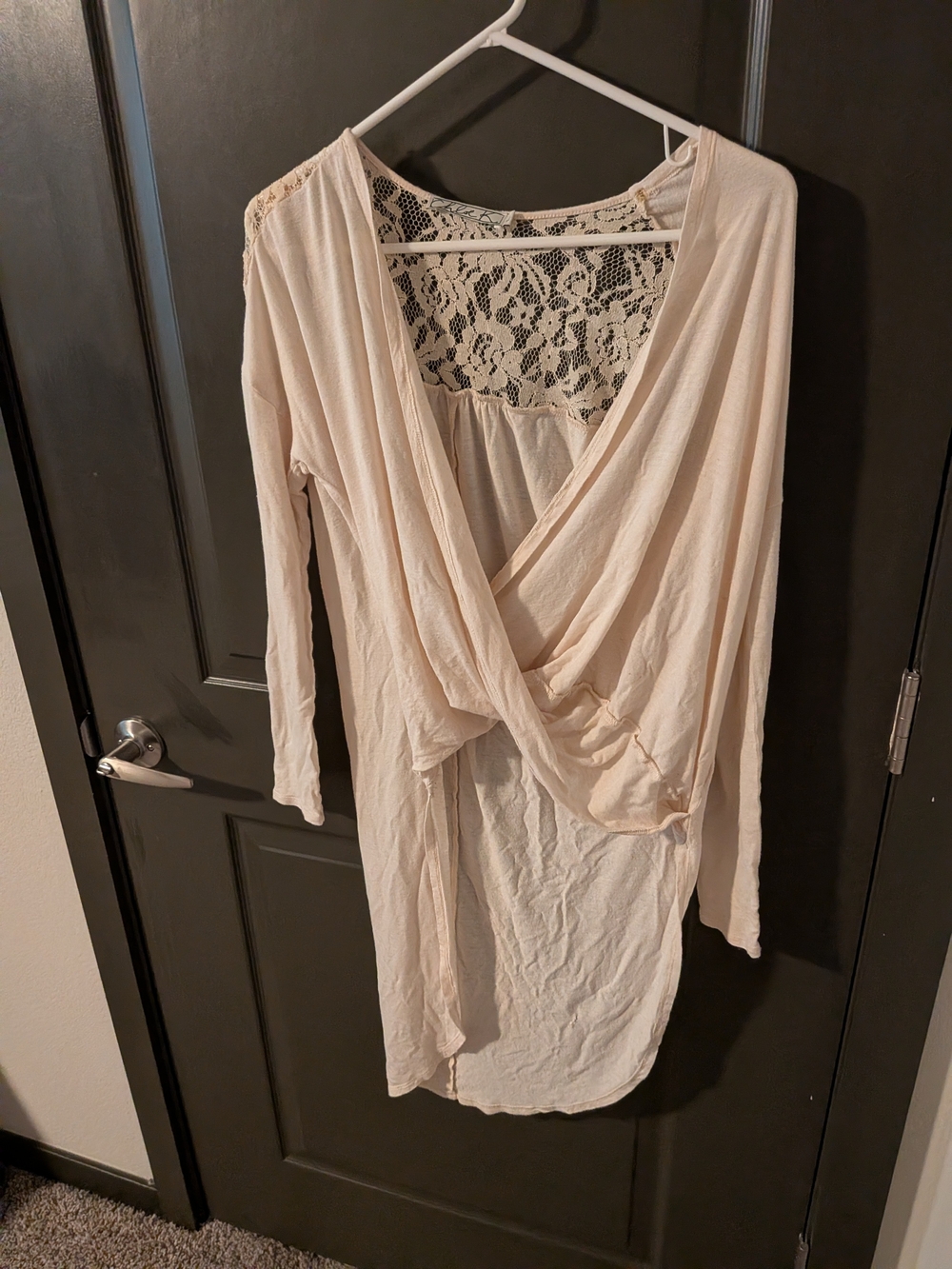 Cream Lace-Back Draped Long Sleeve Tunic